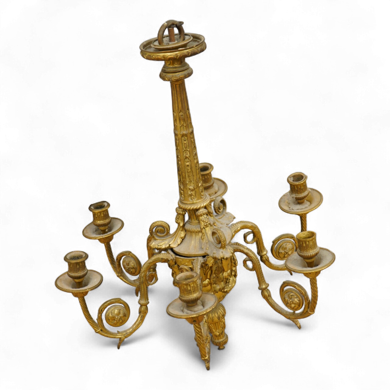 A Louis XVI style six branch ormolu electrolier, 62cm high